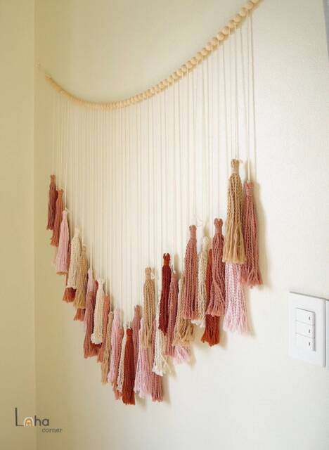 Blush Terracotta Tassel Wall Hanging Boho Wood Bead Garland - image 1