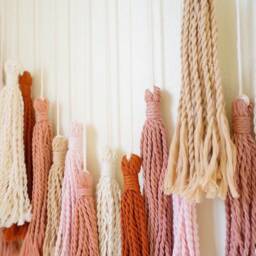 Blush Terracotta Tassel Wall Hanging Boho Wood Bead Garland - thumbnail 2