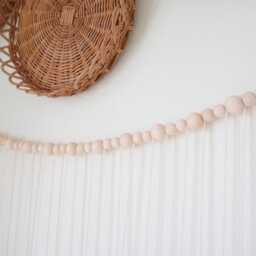 Blush Terracotta Tassel Wall Hanging Boho Wood Bead Garland - thumbnail 4