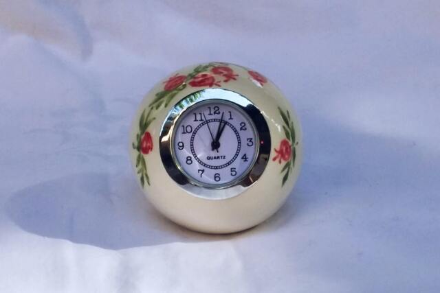 Small Desk Clock, Ball Shaped Table White Ceramic Shelf Handmade, Vintage Retro Style, Small Pomegranates - image 1
