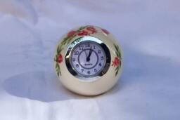 Small Desk Clock, Ball Shaped Table White Ceramic Shelf Handmade, Vintage Retro Style, Small Pomegranates - thumbnail 1