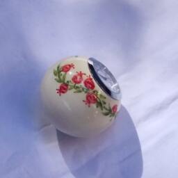 Small Desk Clock, Ball Shaped Table White Ceramic Shelf Handmade, Vintage Retro Style, Small Pomegranates - thumbnail 3