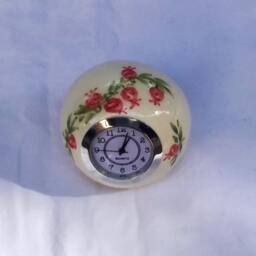 Small Desk Clock, Ball Shaped Table White Ceramic Shelf Handmade, Vintage Retro Style, Small Pomegranates - thumbnail 2