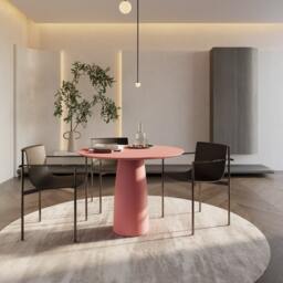 Pink Round Dining Table Minimalist Japandi Style - thumbnail 2
