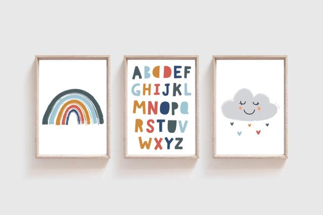 Set Of 3 Boys Nursery Prints, Rainbow Bedroom Decor, Wall Art, Playroom Prints - image 1