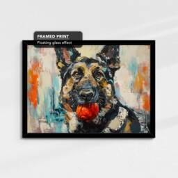 German Shepherd With Chew Ball Dog Pet Art Oil Painting Framed Poster Print & Canvas Wall Living Home Decor Interior Gift - thumbnail 2