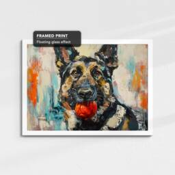 German Shepherd With Chew Ball Dog Pet Art Oil Painting Framed Poster Print & Canvas Wall Living Home Decor Interior Gift - thumbnail 3