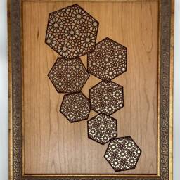 Engraved Islamic Geometric Wall Art, Modern Arabesque Maple Frame - thumbnail 2