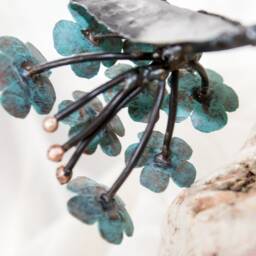 Blue ??etal Flower On Stone, Forget-Me-Not Stalk, Twig Steel & Copper Botanical Sculpture By The Steel Style Things, 7Th Anniversary - thumbnail 4