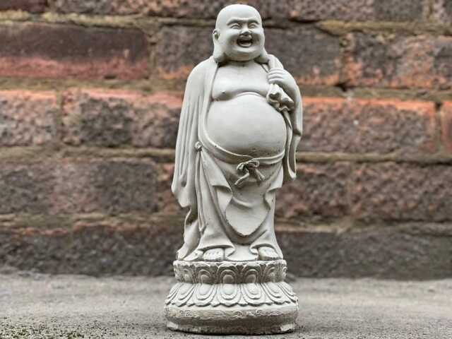Smiling Buddha Figurine Concrete Happy Statue Outdoor Chinese Sculpture Cement Japanese Decor Zen Garden & Home Ornament - image 1