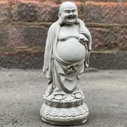 Smiling Buddha Figurine Concrete Happy Statue Outdoor Chinese Sculpture Cement Japanese Decor Zen Garden & Home Ornament - thumbnail 4