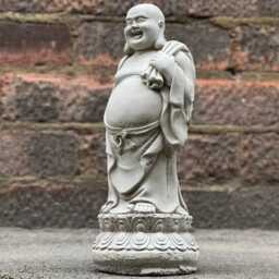 Smiling Buddha Figurine Concrete Happy Statue Outdoor Chinese Sculpture Cement Japanese Decor Zen Garden & Home Ornament - thumbnail 2