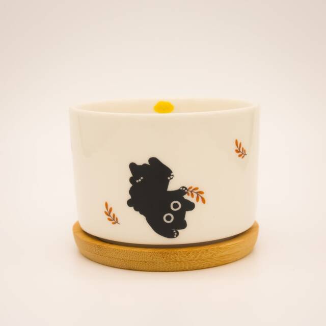 Black Cat Ceramic Succulent Pot With Bamboo Tray - 3.15'' - image 1