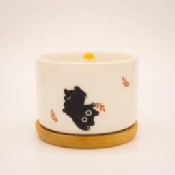 Black Cat Ceramic Succulent Pot With Bamboo Tray - 3.15'' - thumbnail 2