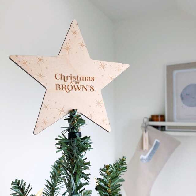 Snowflake Christmas Tree Topper Star, Engraved Topper, Scandi Christmas, Reusable Keepsake Ornament - image 1