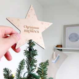 Snowflake Christmas Tree Topper Star, Engraved Topper, Scandi Christmas, Reusable Keepsake Ornament - thumbnail 3