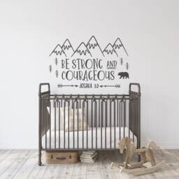 Be Strong & Courageous Nursery Wall Decal Explorer Theme, Mountains, Bear, Forest Lw11 - thumbnail 1