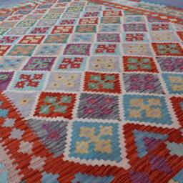7x10 Afghan Kilim Rug, Large Handmade Veg Dyes Wool Flatweave Rug, Oriental Bedroom Orange Red Beige Green Blue, Rug - thumbnail 4