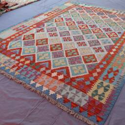 7x10 Afghan Kilim Rug, Large Handmade Veg Dyes Wool Flatweave Rug, Oriental Bedroom Orange Red Beige Green Blue, Rug - thumbnail 2