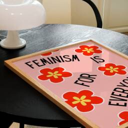 Feminism Is For Everyone Print Poster, Feminist Print, Art Girl Power, Flower Poster Pink, Gift Her - thumbnail 2