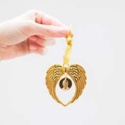 Gold Photo Engraved Angel Wing Hanging Charm Decoration - Personalised Bauble , Memorial Tree Ornament - thumbnail 3