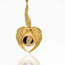 Gold Photo Engraved Angel Wing Hanging Charm Decoration - Personalised Bauble , Memorial Tree Ornament - thumbnail 1