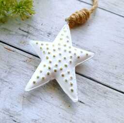 White Metal Hanging Star Decoration With Gold Dot Detail - The Home & Hearts Shop Rustic Wedding Gift Christmas - thumbnail 1
