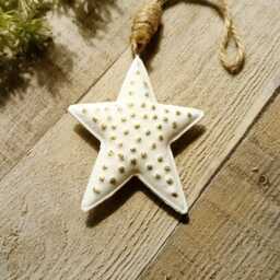 White Metal Hanging Star Decoration With Gold Dot Detail - The Home & Hearts Shop Rustic Wedding Gift Christmas - thumbnail 3