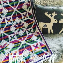 Handmade Crochet Geometric Colorful Rainbow Christmassy Mood Blanket - thumbnail 2