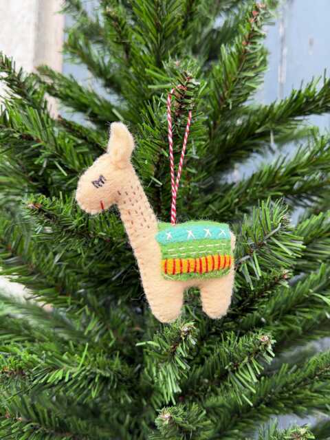 Needle Felt Llama Christmas Ornament Handmade Fair Trade Wool - image 1