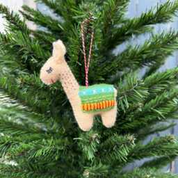 Needle Felt Llama Christmas Ornament Handmade Fair Trade Wool - thumbnail 2