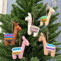 Needle Felt Llama Christmas Ornament Handmade Fair Trade Wool - thumbnail 3