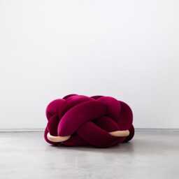 Purple Burgundy Velvet Knot Ottoman, Floor Cushion Pouf, Large Pillow, Extra Seating, Modern Statement Furniture - thumbnail 3