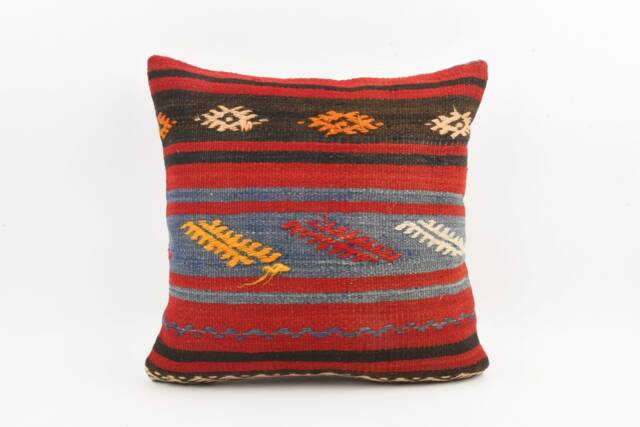 Handwoven Turkish Kilim Pillow Cover Vintage Wool Throw, 20x20 - image 1