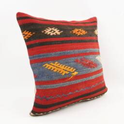 Handwoven Turkish Kilim Pillow Cover Vintage Wool Throw, 20x20 - thumbnail 3