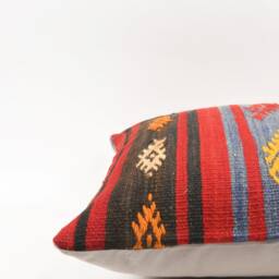 Handwoven Turkish Kilim Pillow Cover Vintage Wool Throw, 20x20 - thumbnail 4