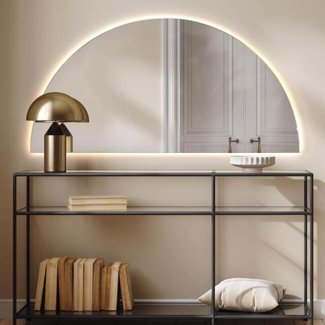 Luxury Led Mirror, Minimalist Vanity Aesthetic Half Moon Mirror With Lights, Large Light, Frameless - image 1