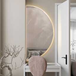 Luxury Led Mirror, Minimalist Vanity Aesthetic Half Moon Mirror With Lights, Large Light, Frameless - thumbnail 2