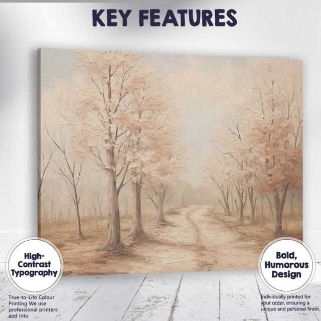 Pale Blush Forest Path Rustic Woodland Scene Canvas Wall Art Print Decor Picture Ready To Hang - image 1