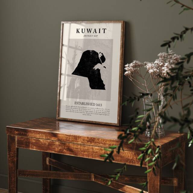 Kuwait Map Vintage Abstract Wall Art Print Picasso + Matisse Inspired Travel Poster - image 1