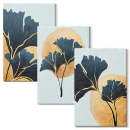 3 Piece Canvas Set - Aesthetic Ginkgo Leaves On A Light Background, Turquoise Wall Art Print, Plants & Flowers Decor - thumbnail 2