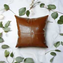 Chestnut Brown Vegan Leather Pillow Cover Decorative Stitch Lumbar - thumbnail 4