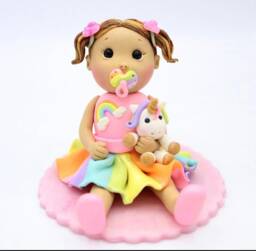 Handmade Polymer Clay Baby Girl 1st Birthday Cake Topper With Unicorn - thumbnail 1