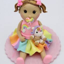 Handmade Polymer Clay Baby Girl 1st Birthday Cake Topper With Unicorn - thumbnail 2