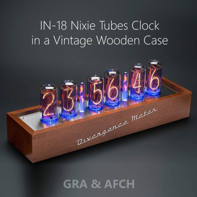 Nixie Tubes Clock In-18 Wooden Case Divergence Meter [12/24 Format, Ups Shipping 1-3 Days] For Boyfriend, Husband, Vintage, Gift, Steampunk - image 1