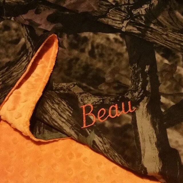 Camouflage Baby Blanket - Camo & Orange - Realtree Nursery - Baby-Real Tree Camo - Embroidered Blanket
