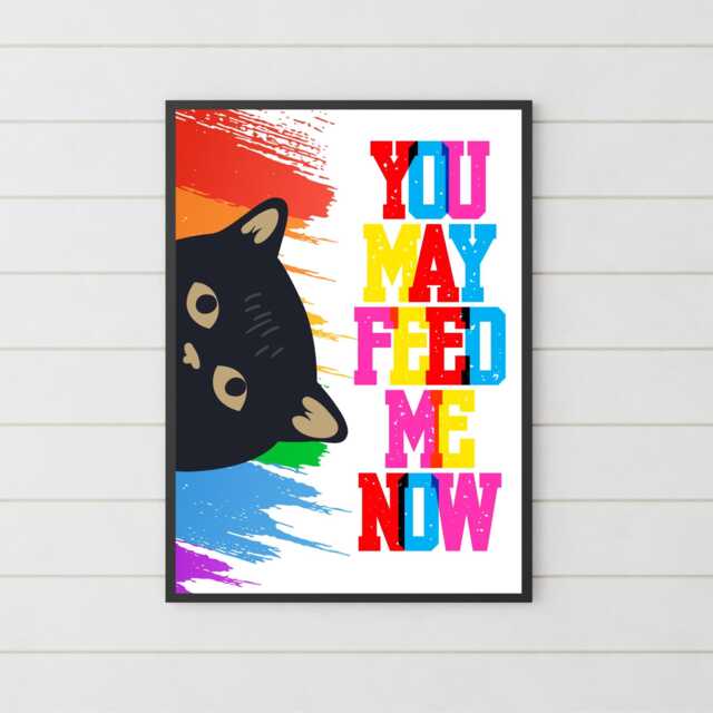 Funny Cat A4 Poster Print, High Quality Cartoon Art, Black Wall Decor, Original Artist Vibrant Pet - image 1