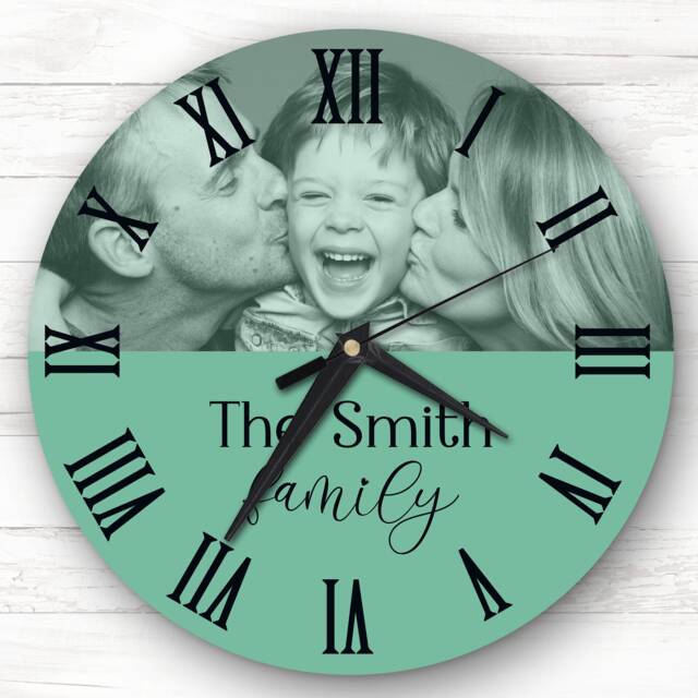 Sage Semicircle Photo Family Name Personalised Gift Clock - image 1