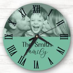 Sage Semicircle Photo Family Name Personalised Gift Clock
