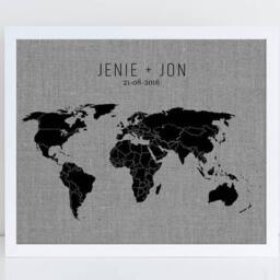 Couples Gift World Pushpin Map Travel Wedding Linen Anniversary For Husband Wife Framed Custom - thumbnail 3